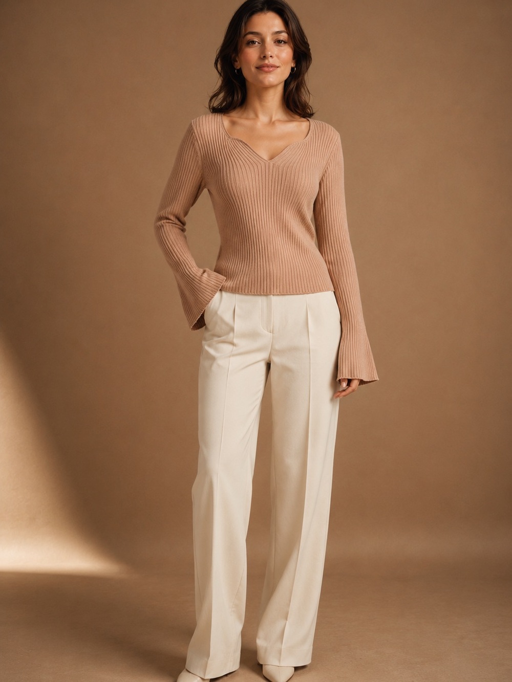 Truth Ribbed Knit Sweater - Light brown